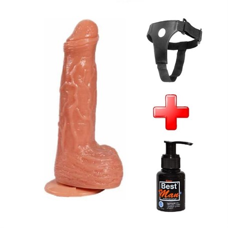 18 cm Belden Bağlamalı 360° Oynar Başlı Titreşimli Penis + Kemer + Kayganlaştırıcı Hediyeli