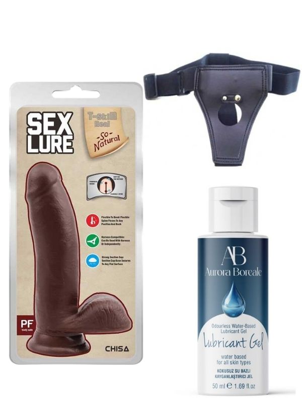 Belden Bağlamalı Kayganlaştırıcı Set Sex Lure Kıkırdaklı Gerçekçi Dildo - 17.5cm Zenci