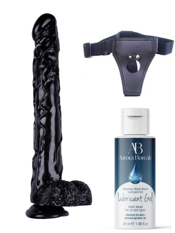 Belden Bağlamalı Kayganlaştırıcı Set Noctis 42cm Siyah Dildo No:44