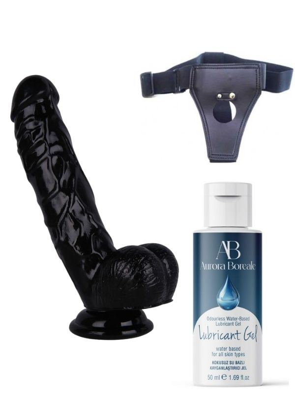 Belden Bağlamalı Kayganlaştırıcı Set Noctis 21,5cm Siyah Dildo No:51