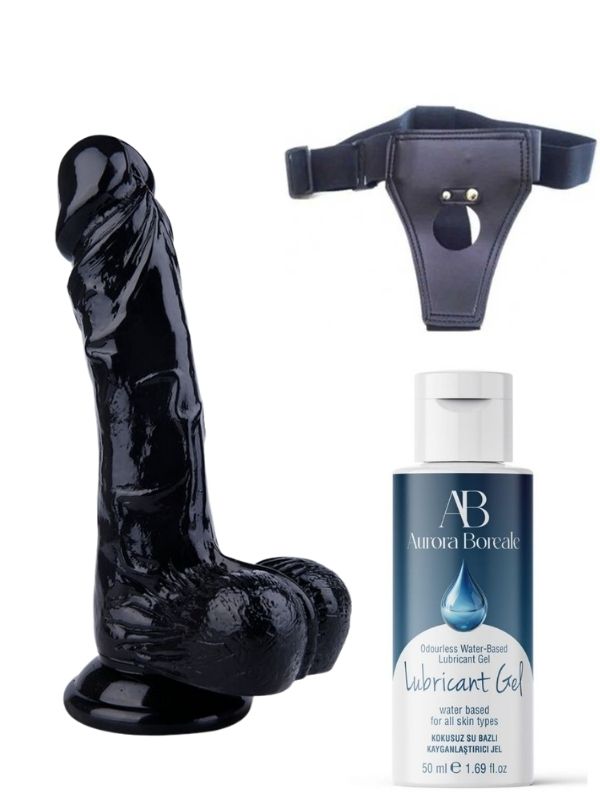 Belden Bağlamalı Kayganlaştırıcı Set Noctis 22,5cm Siyah Dildo No:55