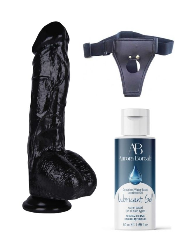 Belden Bağlamalı Kayganlaştırıcı Set Noctis 26,5cm Siyah Dildo No:63