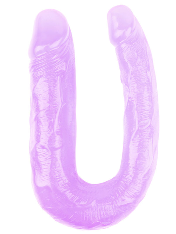 Hi-Rubber Şeffaf Jel Çift Taraflı Eğik Dildo - 17cm Mor